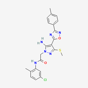 molecular formula C22H21ClN6O2S B2473986 2-[5-amino-4-[3-(4-methylphenyl)-1,2,4-oxadiazol-5-yl]-3-(methylthio)-1H-pyrazol-1-yl]-N-(5-chloro-2-methylphenyl)acetamide CAS No. 1242879-36-2