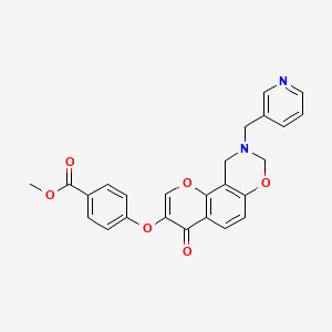 molecular formula C25H20N2O6 B2473988 Methyl 4-((4-oxo-9-(pyridin-3-ylmethyl)-4,8,9,10-tetrahydrochromeno[8,7-e][1,3]oxazin-3-yl)oxy)benzoate CAS No. 951974-67-7