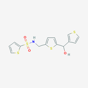 molecular formula C14H13NO3S4 B2473990 N-((5-(hydroxy(thiophen-3-yl)methyl)thiophen-2-yl)methyl)thiophene-2-sulfonamide CAS No. 1798024-24-4