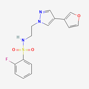 molecular formula C15H14FN3O3S B2473994 2-fluoro-N-(2-(4-(furan-3-yl)-1H-pyrazol-1-yl)ethyl)benzenesulfonamide CAS No. 2034377-78-9