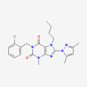 molecular formula C22H25ClN6O2 B2473998 7-butyl-1-(2-chlorobenzyl)-8-(3,5-dimethyl-1H-pyrazol-1-yl)-3-methyl-1H-purine-2,6(3H,7H)-dione CAS No. 1020453-83-1