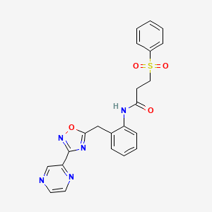 molecular formula C22H19N5O4S B2474001 3-(phenylsulfonyl)-N-(2-((3-(pyrazin-2-yl)-1,2,4-oxadiazol-5-yl)methyl)phenyl)propanamide CAS No. 2034548-03-1
