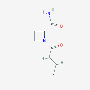 molecular formula C8H12N2O2 B2474002 1-[(E)-丁-2-烯酰]氮杂环丁烷-2-甲酰胺 CAS No. 2172619-35-9