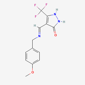 molecular formula C13H12F3N3O2 B2474010 4-{[(4-甲氧基苄基)氨基]亚甲基}-5-(三氟甲基)-2,4-二氢-3H-吡唑-3-酮 CAS No. 338975-72-7