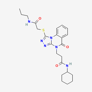 molecular formula C23H30N6O3S B2474014 N-ciclohexil-3-(5-oxo-1-{[(propilcarbamoil)metil]sulfanil}-4H,5H-[1,2,4]triazolo[4,3-a]quinazolin-4-il)propanamida CAS No. 1113104-38-3