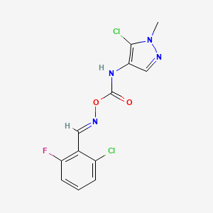 molecular formula C12H8Cl2FN3O2 B2474016 2-Chloro-6-fluorobenzaldehyde O-{[(5-chloro-1-methyl-1H-pyrazol-4-yl)amino]carbonyl}oxime CAS No. 648427-16-1