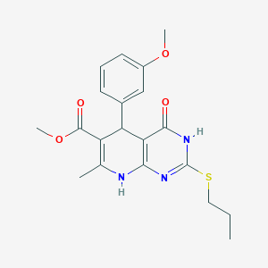 molecular formula C20H23N3O4S B2474019 Methyl 5-(3-methoxyphenyl)-7-methyl-4-oxo-2-(propylthio)-3,4,5,8-tetrahydropyrido[2,3-d]pyrimidine-6-carboxylate CAS No. 923138-94-7