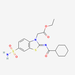 molecular formula C18H23N3O5S2 B2474022 (Z)-2-(2-((环己烷甲酰基)亚氨基)-6-磺酰胺基苯并[d]噻唑-3(2H)-基)乙酸乙酯 CAS No. 865247-84-3