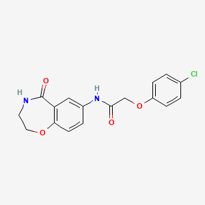 molecular formula C17H15ClN2O4 B2474032 2-(4-chlorophenoxy)-N-(5-oxo-2,3,4,5-tetrahydrobenzo[f][1,4]oxazepin-7-yl)acetamide CAS No. 922129-54-2