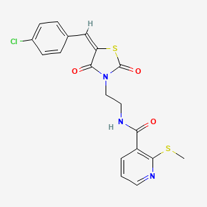 molecular formula C19H16ClN3O3S2 B2474036 N-[2-[(5E)-5-[(4-Chlorophenyl)methylidene]-2,4-dioxo-1,3-thiazolidin-3-yl]ethyl]-2-methylsulfanylpyridine-3-carboxamide CAS No. 940261-35-8