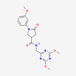 molecular formula C18H21N5O5 B2474043 N-((4,6-dimethoxy-1,3,5-triazin-2-yl)methyl)-1-(3-methoxyphenyl)-5-oxopyrrolidine-3-carboxamide CAS No. 2034411-13-5