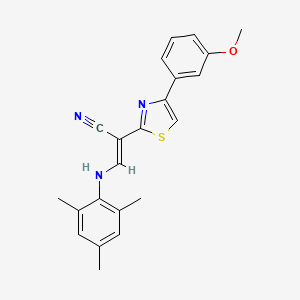 molecular formula C22H21N3OS B2474054 (E)-3-(mesitylamino)-2-(4-(3-methoxyphenyl)thiazol-2-yl)acrylonitrile CAS No. 477187-71-6