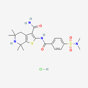 molecular formula C21H29ClN4O4S2 B2474065 2-(4-(N,N-二甲基磺酰胺基)苯甲酰胺)-5,5,7,7-四甲基-4,5,6,7-四氢噻吩并[2,3-c]吡啶-3-甲酰胺盐酸盐 CAS No. 1215320-84-5