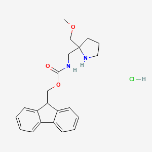 molecular formula C22H27ClN2O3 B2474069 9H-Fluoren-9-ylmethyl N-[[2-(methoxymethyl)pyrrolidin-2-yl]methyl]carbamate;hydrochloride CAS No. 2247106-68-7