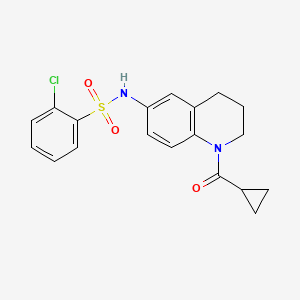 molecular formula C19H19ClN2O3S B2474070 2-chloro-N-[1-(cyclopropanecarbonyl)-3,4-dihydro-2H-quinolin-6-yl]benzenesulfonamide CAS No. 932293-95-3