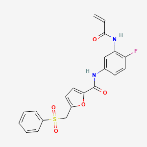 molecular formula C21H17FN2O5S B2474082 5-(Benzenesulfonylmethyl)-N-[4-fluoro-3-(prop-2-enoylamino)phenyl]furan-2-carboxamide CAS No. 2361705-75-9