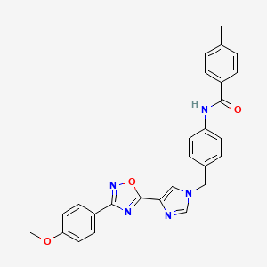 molecular formula C27H23N5O3 B2474096 N-(4-((4-(3-(4-methoxyphenyl)-1,2,4-oxadiazol-5-yl)-1H-imidazol-1-yl)methyl)phenyl)-4-methylbenzamide CAS No. 1111017-22-1