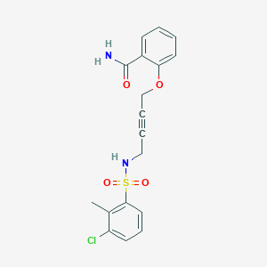 molecular formula C18H17ClN2O4S B2474105 2-((4-(3-Chloro-2-methylphenylsulfonamido)but-2-yn-1-yl)oxy)benzamide CAS No. 1448073-53-7