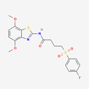 molecular formula C19H19FN2O5S2 B2474112 N-(4,7-dimethoxybenzo[d]thiazol-2-yl)-4-((4-fluorophenyl)sulfonyl)butanamide CAS No. 941907-41-1