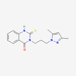molecular formula C16H18N4OS B2474113 3-(3-(3,5-Dimethyl-1H-pyrazol-1-yl)propyl)-2-mercaptoquinazolin-4(3H)-one CAS No. 1001519-24-9