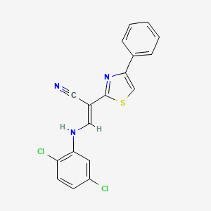 molecular formula C18H11Cl2N3S B2474116 (E)-3-((2,5-二氯苯基)氨基)-2-(4-苯基噻唑-2-基)丙烯腈 CAS No. 477186-66-6