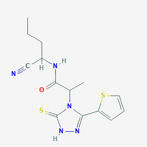 molecular formula C14H17N5OS2 B2474127 N-(1-cyanobutyl)-2-[3-sulfanyl-5-(thiophen-2-yl)-4H-1,2,4-triazol-4-yl]propanamide CAS No. 1280780-38-2