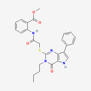molecular formula C26H26N4O4S B2474128 methyl 2-(2-((3-butyl-4-oxo-7-phenyl-4,5-dihydro-3H-pyrrolo[3,2-d]pyrimidin-2-yl)thio)acetamido)benzoate CAS No. 1261005-62-2