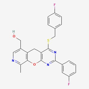 molecular formula C25H19F2N3O2S B2474137 (4-((4-fluorobenzyl)thio)-2-(3-fluorophenyl)-9-methyl-5H-pyrido[4',3':5,6]pyrano[2,3-d]pyrimidin-6-yl)methanol CAS No. 892415-75-7