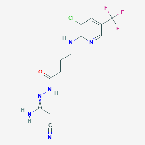 molecular formula C13H14ClF3N6O B2474142 N-[(1-amino-2-cyanoethylidene)amino]-4-[[3-chloro-5-(trifluoromethyl)pyridin-2-yl]amino]butanamide CAS No. 338410-08-5