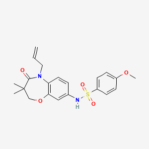 molecular formula C21H24N2O5S B2474144 N-(5-烯丙基-3,3-二甲基-4-氧代-2,3,4,5-四氢苯并[b][1,4]恶二杂环辛烯-8-基)-4-甲氧基苯磺酰胺 CAS No. 921996-63-6