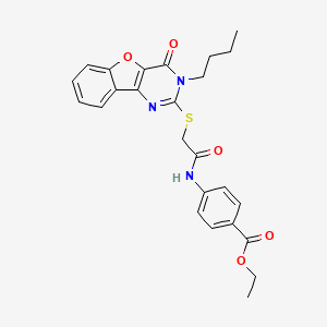 molecular formula C25H25N3O5S B2474151 4-(2-((3-丁基-4-氧代-3,4-二氢苯并呋喃[3,2-d]嘧啶-2-基)硫代)乙酰氨基)苯甲酸乙酯 CAS No. 899982-05-9