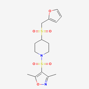molecular formula C15H20N2O6S2 B2474152 4-((4-((Furan-2-ylmethyl)sulfonyl)piperidin-1-yl)sulfonyl)-3,5-dimethylisoxazole CAS No. 1448136-03-5