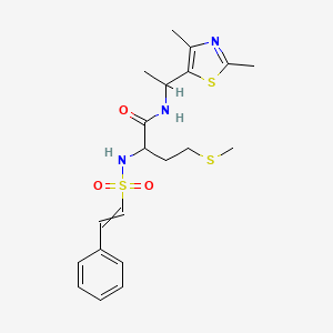 molecular formula C20H27N3O3S3 B2474159 N-[1-(2,4-二甲基-1,3-噻唑-5-基)乙基]-4-(甲硫基)-2-(2-苯乙烯磺酰胺)丁酰胺 CAS No. 1276239-13-4