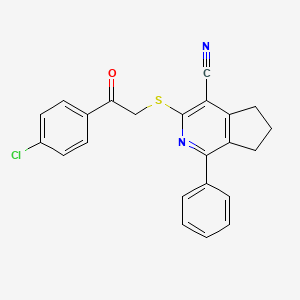 molecular formula C23H17ClN2OS B2474179 3-{[2-(4-氯苯基)-2-氧代乙基]巯基}-1-苯基-6,7-二氢-5H-环戊[c]吡啶-4-腈 CAS No. 439108-56-2