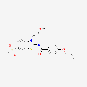 molecular formula C22H26N2O5S2 B2474194 4-butoxy-N-[3-(2-methoxyethyl)-6-methylsulfonyl-1,3-benzothiazol-2-ylidene]benzamide CAS No. 864977-00-4