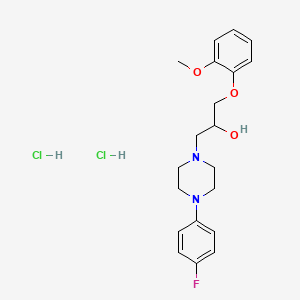 molecular formula C20H27Cl2FN2O3 B2474196 1-(4-(4-Fluorophenyl)piperazin-1-yl)-3-(2-methoxyphenoxy)propan-2-ol dihydrochloride CAS No. 1185452-72-5