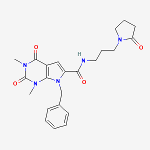 molecular formula C23H27N5O4 B2474202 7-benzyl-1,3-dimethyl-2,4-dioxo-N-(3-(2-oxopyrrolidin-1-yl)propyl)-2,3,4,7-tetrahydro-1H-pyrrolo[2,3-d]pyrimidine-6-carboxamide CAS No. 1021257-70-4
