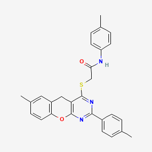 molecular formula C28H25N3O2S B2474227 2-((7-methyl-2-(p-tolyl)-5H-chromeno[2,3-d]pyrimidin-4-yl)thio)-N-(p-tolyl)acetamide CAS No. 895641-92-6