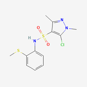 molecular formula C12H14ClN3O2S2 B2474232 5-chloro-1,3-dimethyl-N-(2-methylsulfanylphenyl)pyrazole-4-sulfonamide CAS No. 647825-39-6
