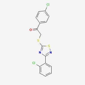 molecular formula C16H10Cl2N2OS2 B2474237 1-(4-Chlorophenyl)-2-((3-(2-chlorophenyl)-1,2,4-thiadiazol-5-yl)thio)ethanone CAS No. 864919-61-9