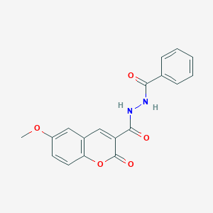 molecular formula C18H14N2O5 B2474243 N'-(6-甲氧基-2-氧代-2H-香豆素-3-甲酰)苯甲酰肼 CAS No. 324064-97-3