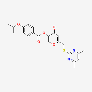 molecular formula C22H22N2O5S B2474246 6-(((4,6-dimethylpyrimidin-2-yl)thio)methyl)-4-oxo-4H-pyran-3-yl 4-isopropoxybenzoate CAS No. 877635-60-4