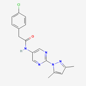 molecular formula C17H16ClN5O B2474254 2-(4-chlorophenyl)-N-(2-(3,5-dimethyl-1H-pyrazol-1-yl)pyrimidin-5-yl)acetamide CAS No. 1396809-25-8