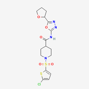 molecular formula C16H19ClN4O5S2 B2474255 1-((5-chlorothiophen-2-yl)sulfonyl)-N-(5-(tetrahydrofuran-2-yl)-1,3,4-oxadiazol-2-yl)piperidine-4-carboxamide CAS No. 921861-05-4