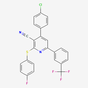 molecular formula C25H13ClF4N2S B2474264 4-(4-氯苯基)-2-[(4-氟苯基)硫代]-6-[3-(三氟甲基)苯基]烟腈 CAS No. 303984-63-6