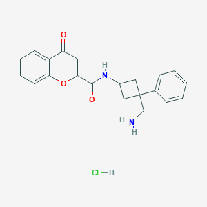 molecular formula C21H21ClN2O3 B2474266 N-[3-(Aminomethyl)-3-phenylcyclobutyl]-4-oxochromene-2-carboxamide;hydrochloride CAS No. 2418732-92-8