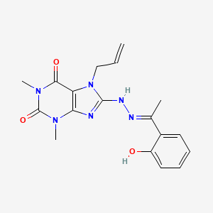 molecular formula C18H20N6O3 B2474280 8-{(2E)-2-[1-(2-羟基苯基)乙叉基]肼基}-1,3-二甲基-7-(丙-2-烯-1-基)-3,7-二氢-1H-嘌呤-2,6-二酮 CAS No. 377067-94-2