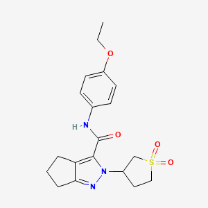 molecular formula C19H23N3O4S B2474282 2-(1,1-dioxidotetrahydrothiophen-3-yl)-N-(4-ethoxyphenyl)-2,4,5,6-tetrahydrocyclopenta[c]pyrazole-3-carboxamide CAS No. 2320503-60-2