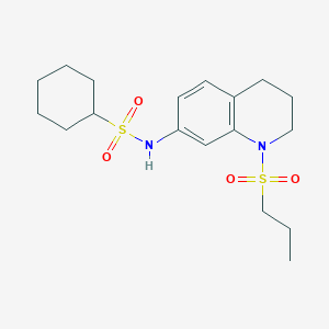 molecular formula C18H28N2O4S2 B2474283 N-(1-(propylsulfonyl)-1,2,3,4-tetrahydroquinolin-7-yl)cyclohexanesulfonamide CAS No. 941950-38-5