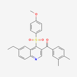 molecular formula C27H25NO4S B2474287 (3,4-Dimethylphenyl)(6-ethyl-4-((4-methoxyphenyl)sulfonyl)quinolin-3-yl)methanone CAS No. 899760-35-1